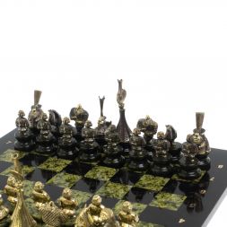 Шахматы "Русский стиль" фигуры бронза, змеевик