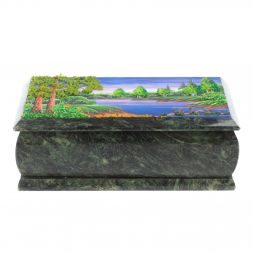 Шкатулка "Лето. Берег реки" из шабровского змеевика 18х9х6,5 см