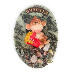 Магнит "Обезьянка с монетами "Счастья" змеевик
