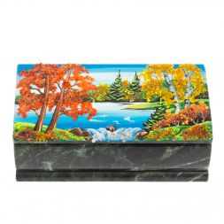 Шкатулка "Купюра. Осень" из шабровского змеевика 18х9,5х7 см