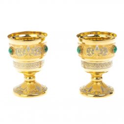 Набор из двух чарок для крепких напитков камень малахит Златоуст