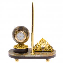 Визитница с часами из офиокальцита