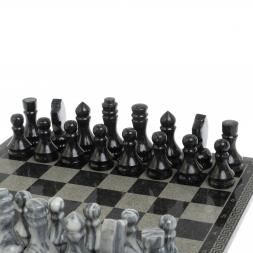 Шахматы с гравировкой "Греческий орнамент" доска 40х40 см змеевик / серый мрамор