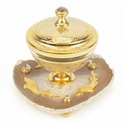 Икорница "Три рыбки" камень агат Златоуст