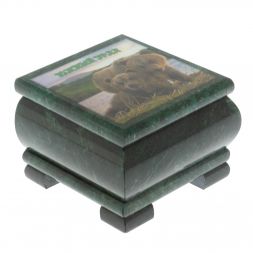 Шкатулка "Мишки" из змеевика 10х10х7 см
