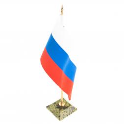 Флагшток с флагом РФ на подставке из светло-зеленого змеевика