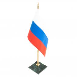 Флагшток с флагом РФ на подставке из змеевика темно-зеленый