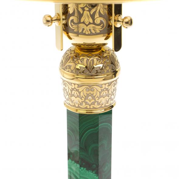 Лампа настольная из малахита с белым плафоном 129973