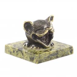 Настольная фигурка из бронзы "Кот улыбка" камень змеевик