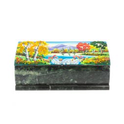 Шкатулка "Купюра. Осень" из шабровского змеевика 18х9,5х7 см