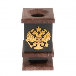 Подставка-стакан для ручек и карандашей из лемезита с Гербом РФ