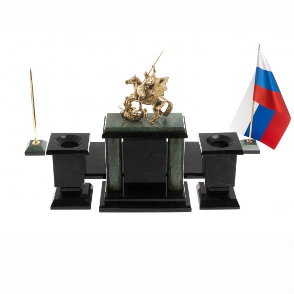 Настольный набор &amp;quot;Георгий Победоносец&amp;quot; офиокальцит 129982