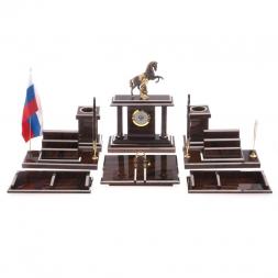 Письменный набор &amp;quot;Конь на дыбах&amp;quot; камень обсидиан