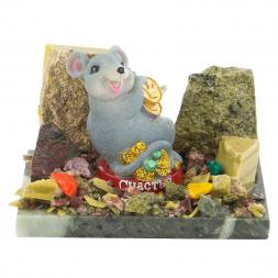 Сувенир &amp;quot;Мышка с монетами&amp;quot; змеевик самоцветы