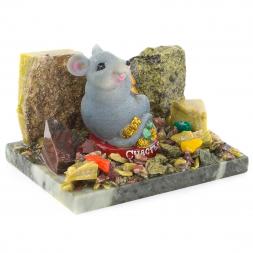 Сувенир &amp;quot;Мышка с монетами&amp;quot; змеевик самоцветы