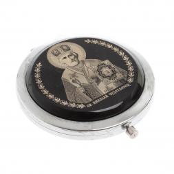 Зеркало с иконой &amp;quot;Николай Чудотворец&amp;quot; из черного обсидиана