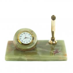 Настольный набор часы с ручкой из из оникса 13х7,5х19 см (3х5)
