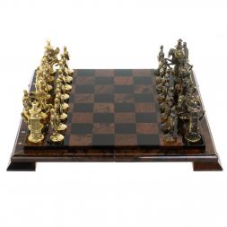 Шахматы "Богатыри" фигуры бронза доска 40х40 см из обсидиана