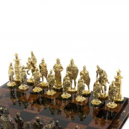 Шахматы "Богатыри" фигуры бронза доска 40х40 см из обсидиана