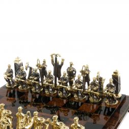Шахматы "Нефтяники" фигуры бронза доска 40х40 см из обсидиана