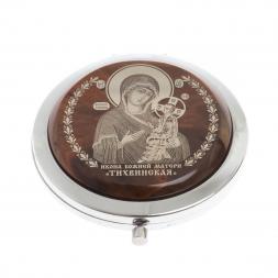 Зеркало с иконой &amp;quot;Тихвинская&amp;quot; из коричневого обсидиана