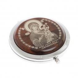 Зеркало с иконой &amp;quot;Тихвинская&amp;quot; из коричневого обсидиана