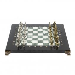 Шахматы турнирные "Римские воины" из мрамора и змеевика 28х28 см