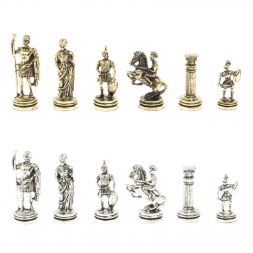 Шахматы турнирные "Римские воины" из мрамора и змеевика 28х28 см