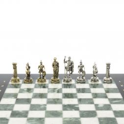 Шахматы турнирные "Римские воины" из мрамора и змеевика 28х28 см