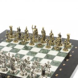 Шахматы турнирные "Римские воины" из мрамора и змеевика 28х28 см