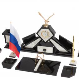 Настольный набор "Орел" из мрамора с бюваром и лотком А4