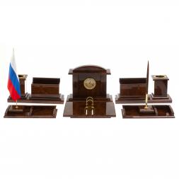 Письменный набор "Золотой" из коричневого обсидиана