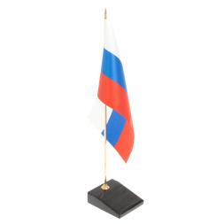 Флагшток настольный с флагом России из черного обсидиана