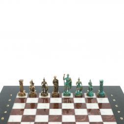Шахматы "Римские воины" фигуры бронза / патина 28х28 см из мрамора и лемезита