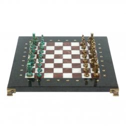 Шахматы "Римские воины" фигуры бронза / патина 28х28 см из мрамора и лемезита