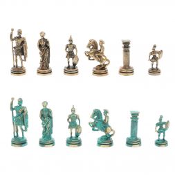 Шахматы "Римские воины" фигуры бронза / патина 28х28 см из мрамора и лемезита